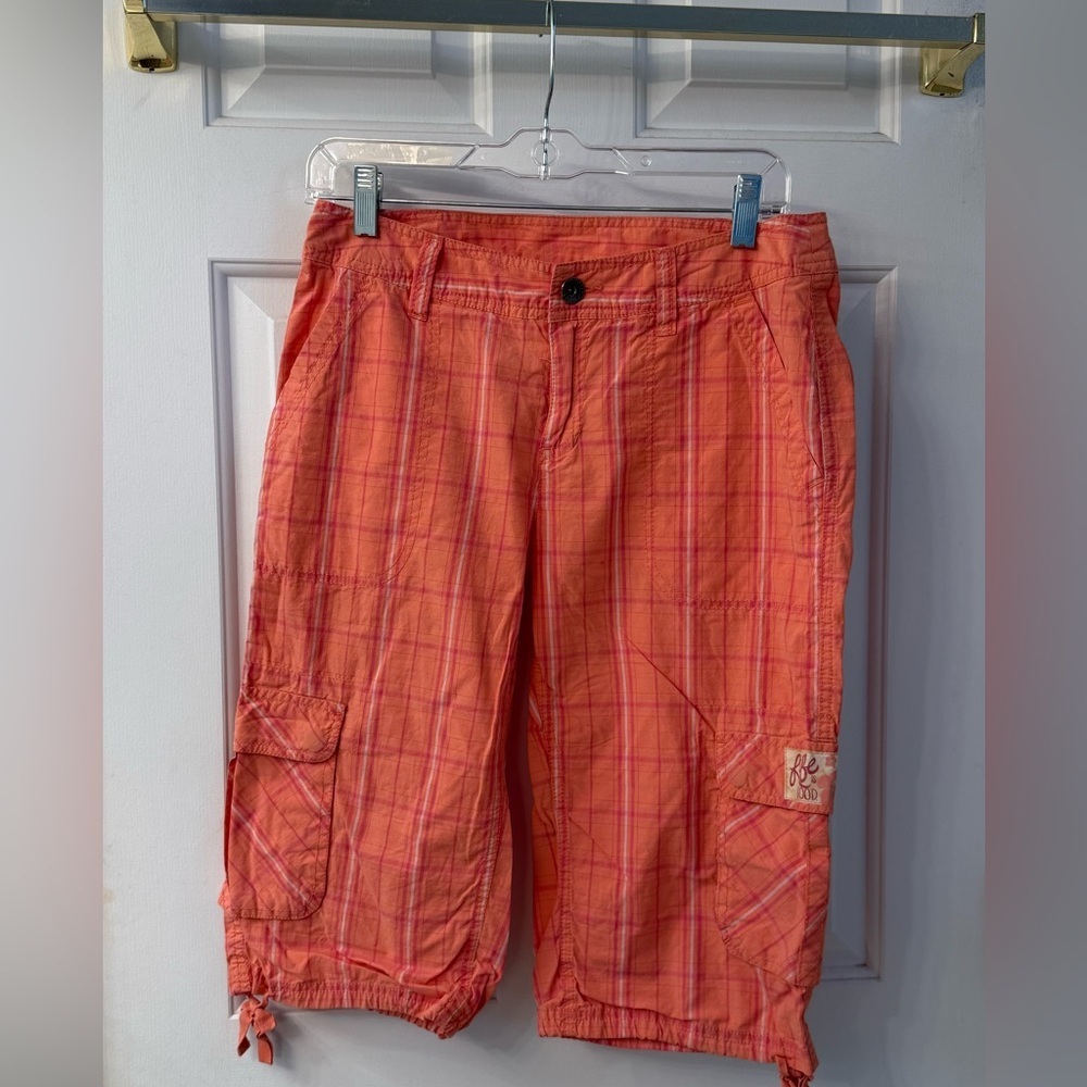 Life Is Good Coral Plaid Women's Shorts